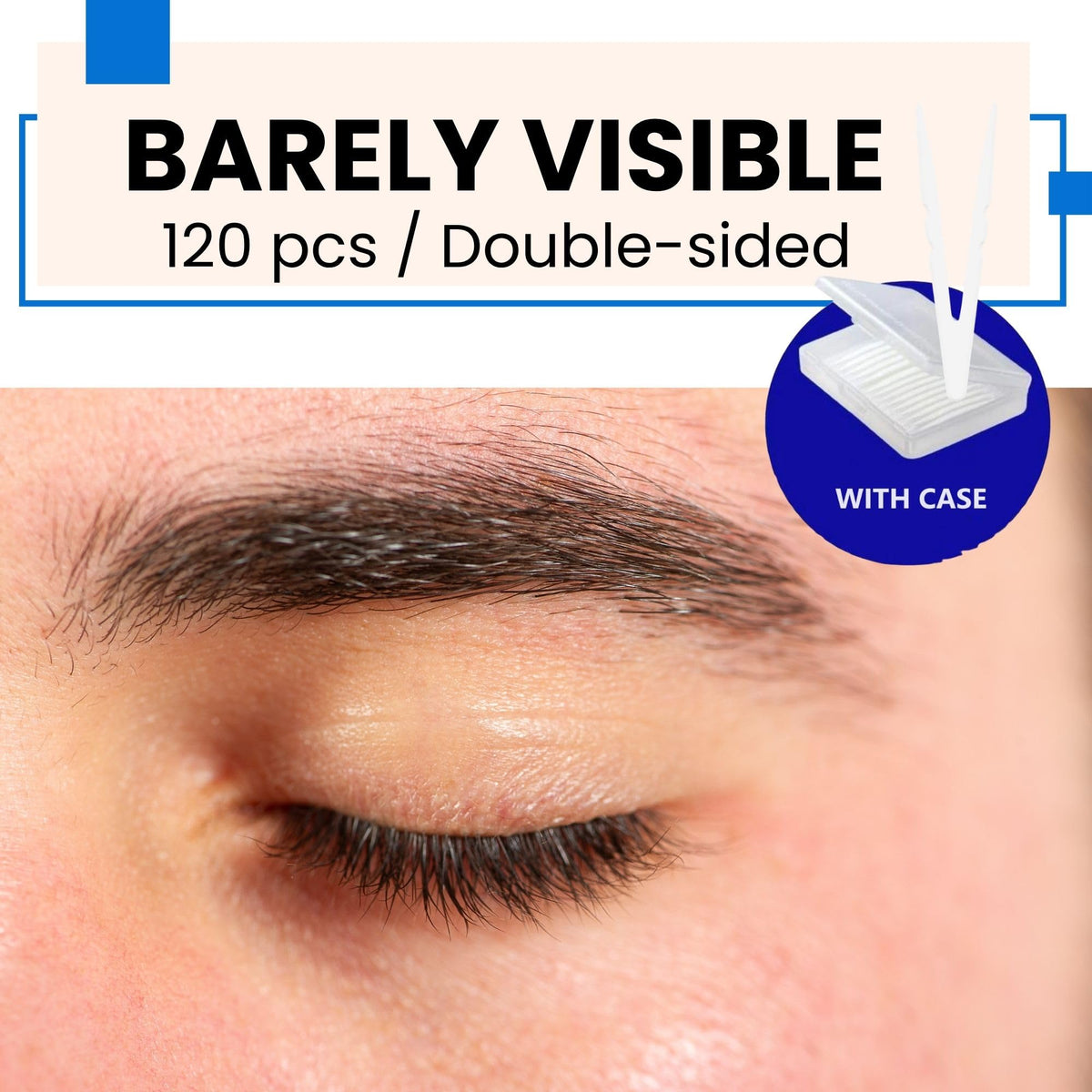 D-UP Full-length eyelid strips trimmed to fit eye shape.