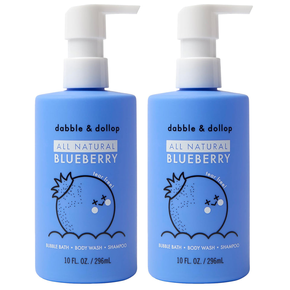 Dabble & Dollop Blueberry Kids 3-in-1 bottle showing gentle, natural-origin care.