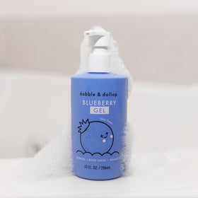 Dabble & Dollop Blueberry Kids 3-in-1 tear-free formula suitable for sensitive skin.
