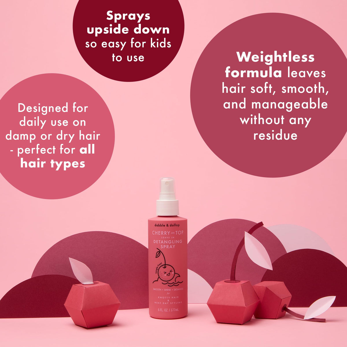 Dabble & Dollop Cherry on Top kid-friendly detangler aids brushing for smooth hair