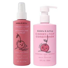 Dabble & Dollop Cherry on Top leave-in detangler spray eases bath-time tangles.