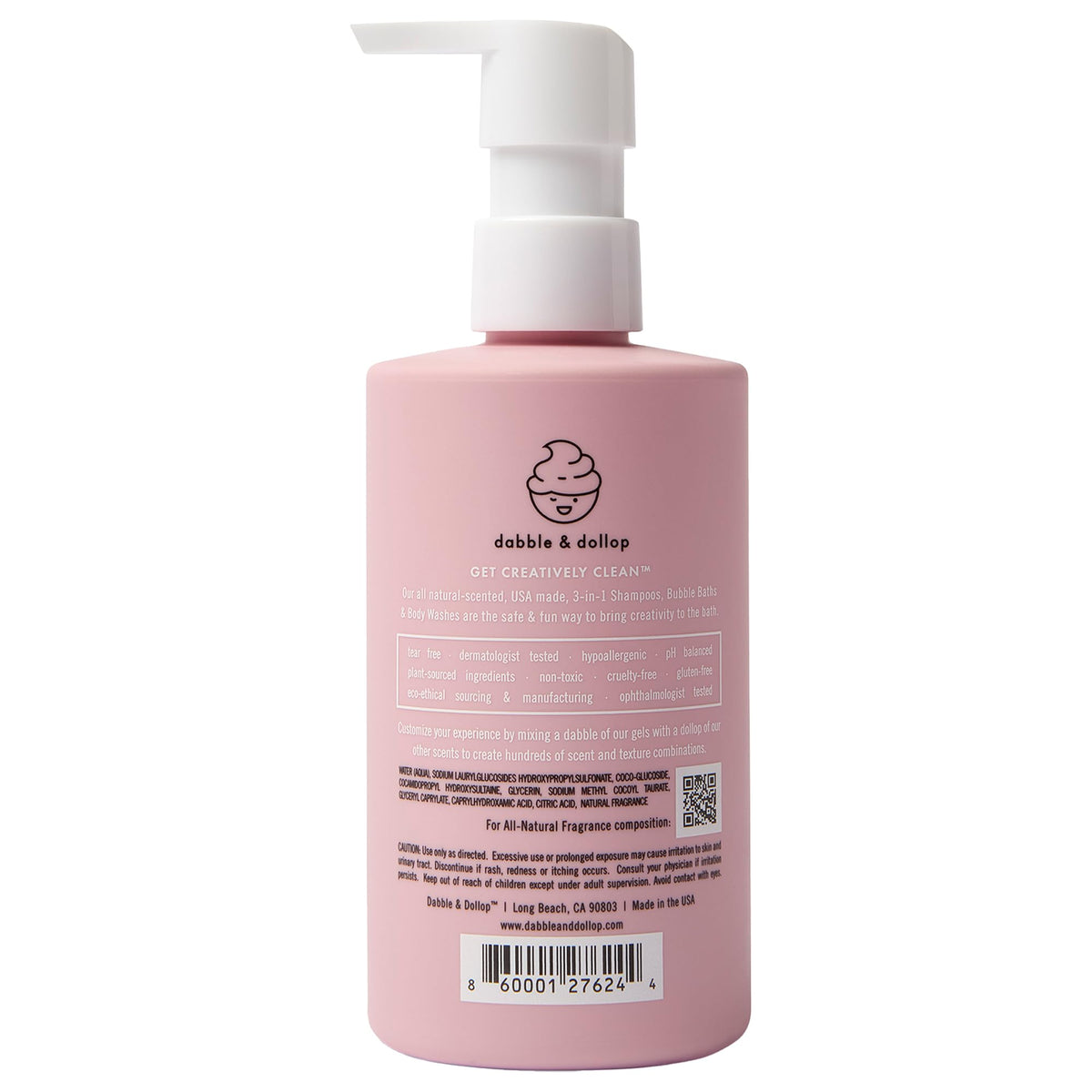 Dabble & Dollop Coconut Kids 3-in-1 label close-up communicates tear-free, gentle protection