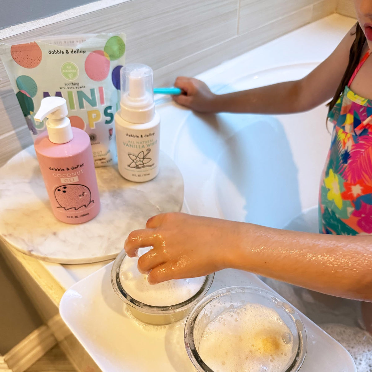 Dabble & Dollop creative bath bomb mixing for custom scents.