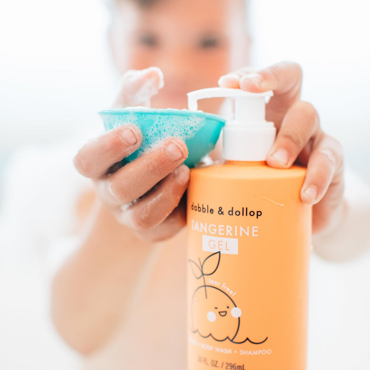 Dabble and Dollop kid-friendly bath set packaging for easy shopping.
