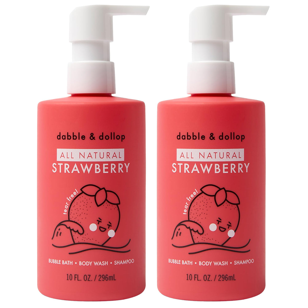 Dabble & Dollop strawberry kids 3-in-1 bottle shows gentle, natural-origin formula