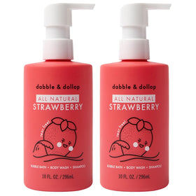 Dabble & Dollop strawberry kids 3-in-1 bottle shows gentle, natural-origin formula