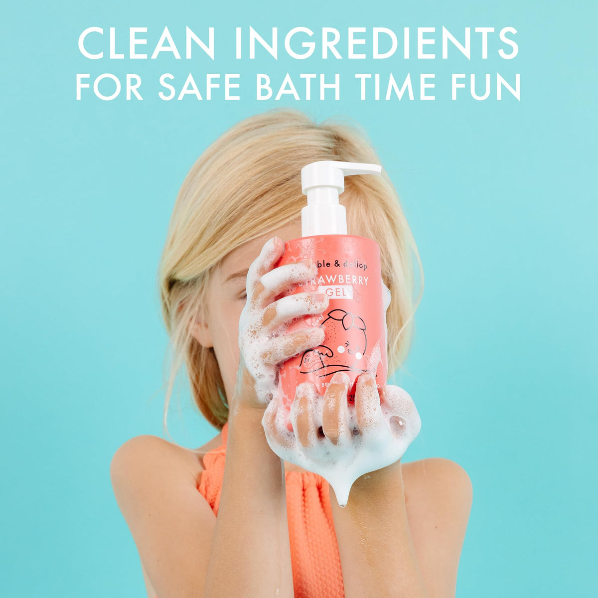 Dabble & Dollop whipped foam bottle shown for airy, playful bath time.