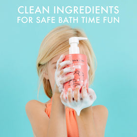 Dabble & Dollop whipped foam bottle shown for airy, playful bath time.
