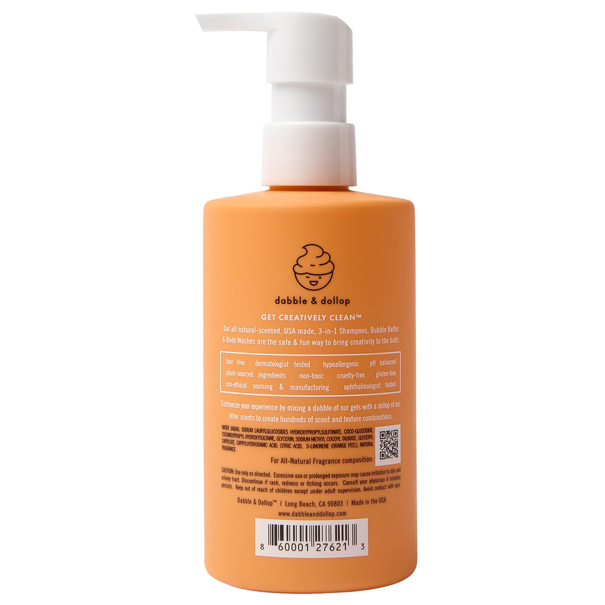 Dabble & Dollop Tangerine 3-in-1 natural-origin scent boosts bath joy.