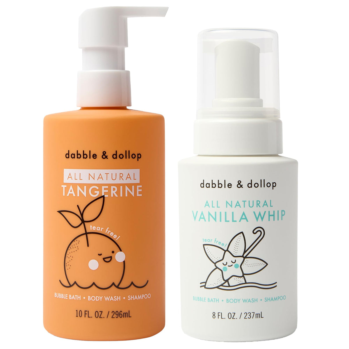 Dabble and Dollop Tangerine-Vanilla gel bottle for a gentle, bubbly bath.