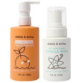 Dabble and Dollop Tangerine-Vanilla gel bottle for a gentle, bubbly bath.