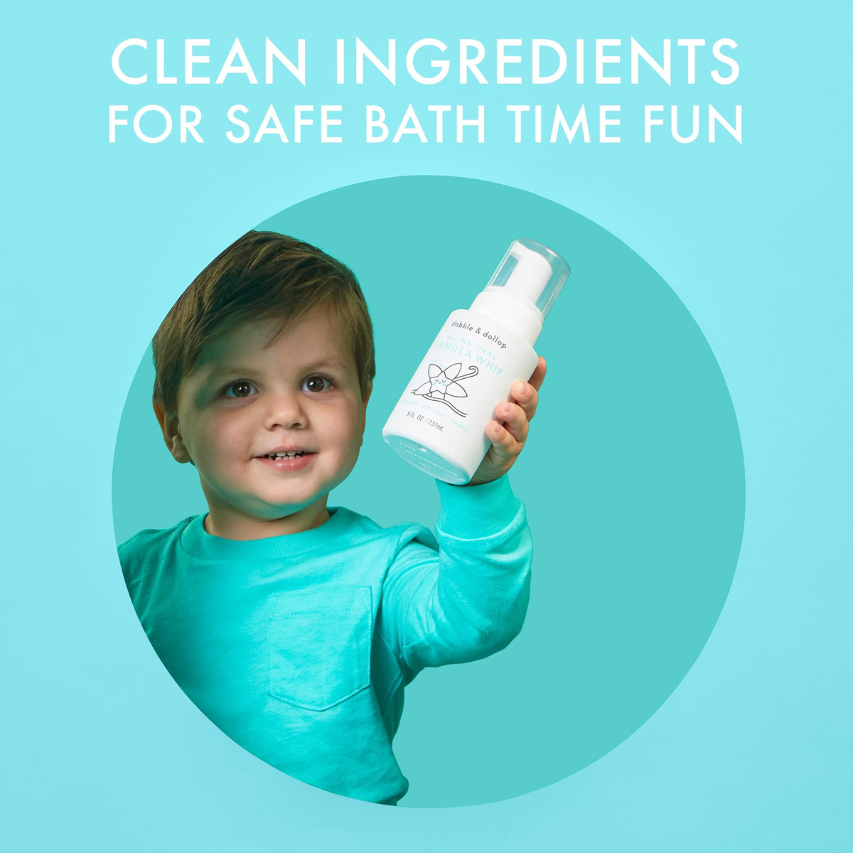 Dabble and Dollop Tangerine-Vanilla foam bottle highlights a light, foamy wash.