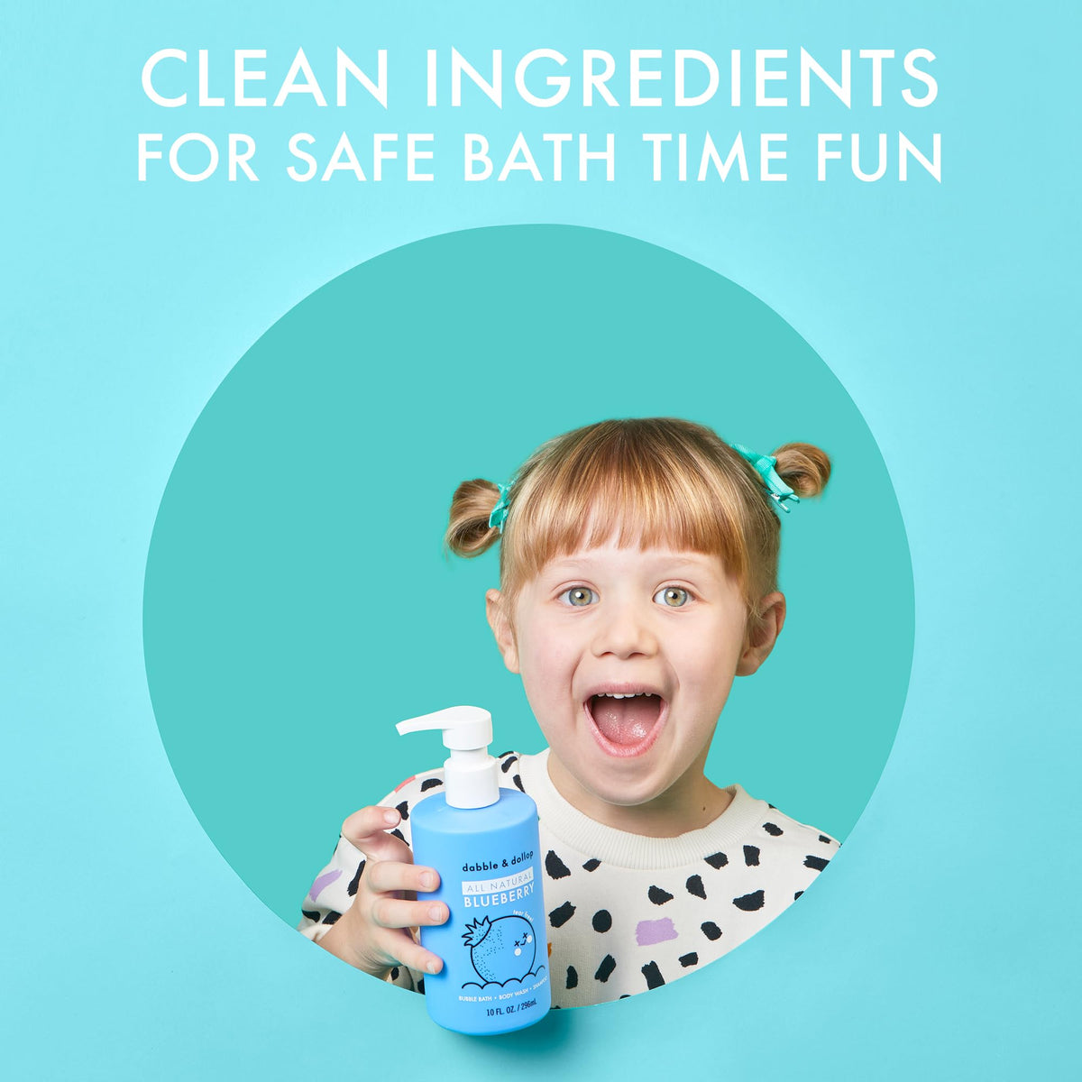 Dabble & Dollop tear-free kids shampoo image conveys gentle care for sensitive skin