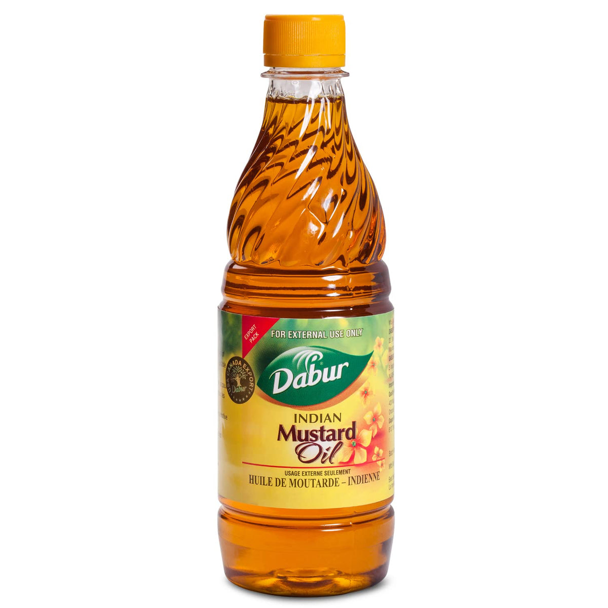 Dabur Kachi Ghani Mustard Oil pack shot for natural skin and hair care.