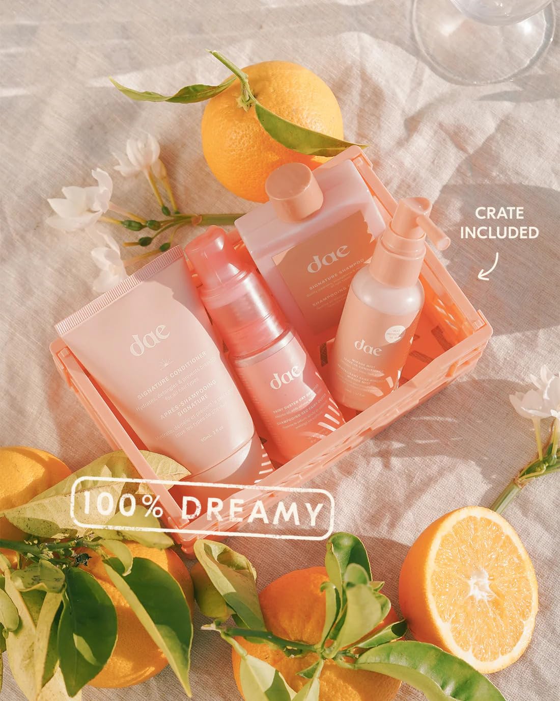 DAE Freshly Squeezed Wash Set flat lay with ingredients highlights natural citrus blend