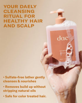 Close-up of shampoo lather from DAE Shine Bright for gentle cleansing.