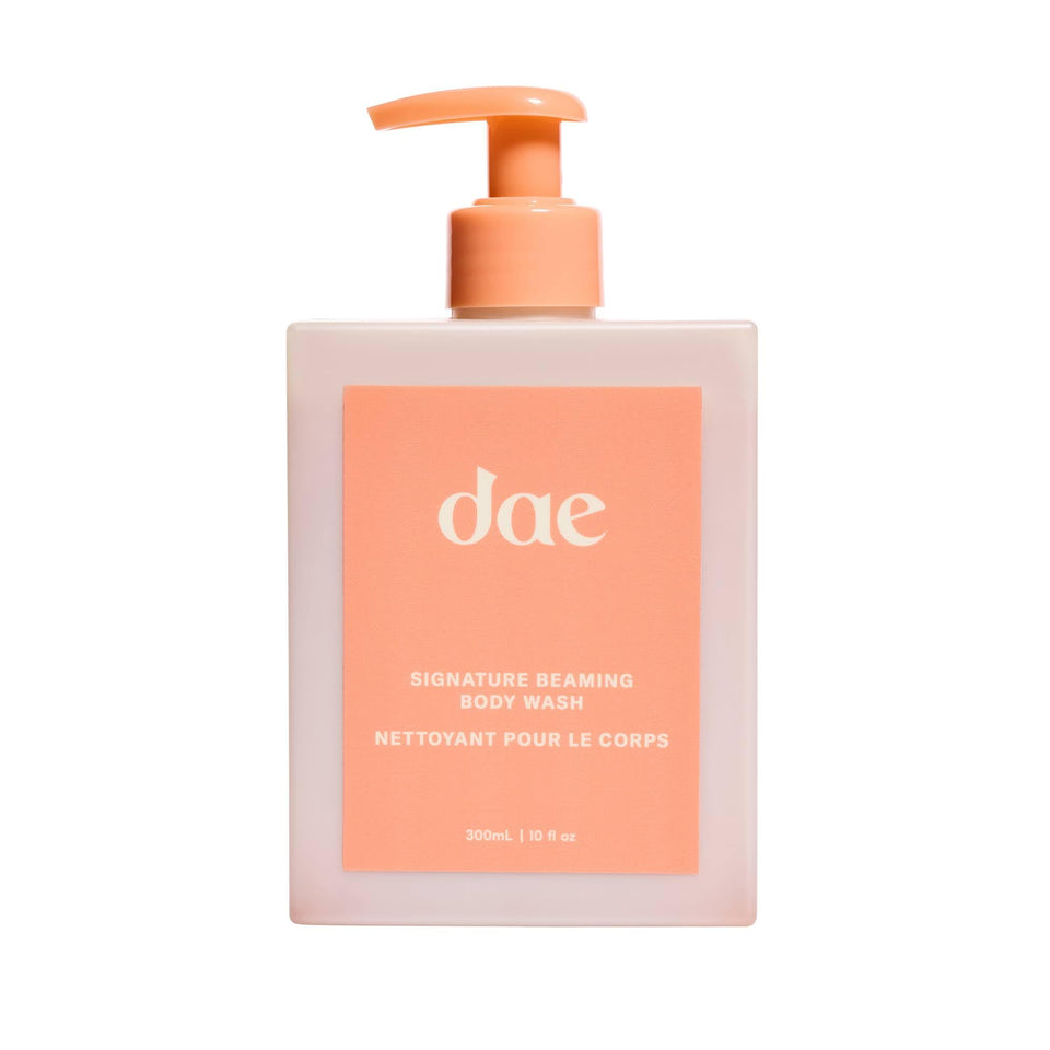 DAE Signature Beaming Body Wash bottle showing hydrating cleansing for radiant skin
