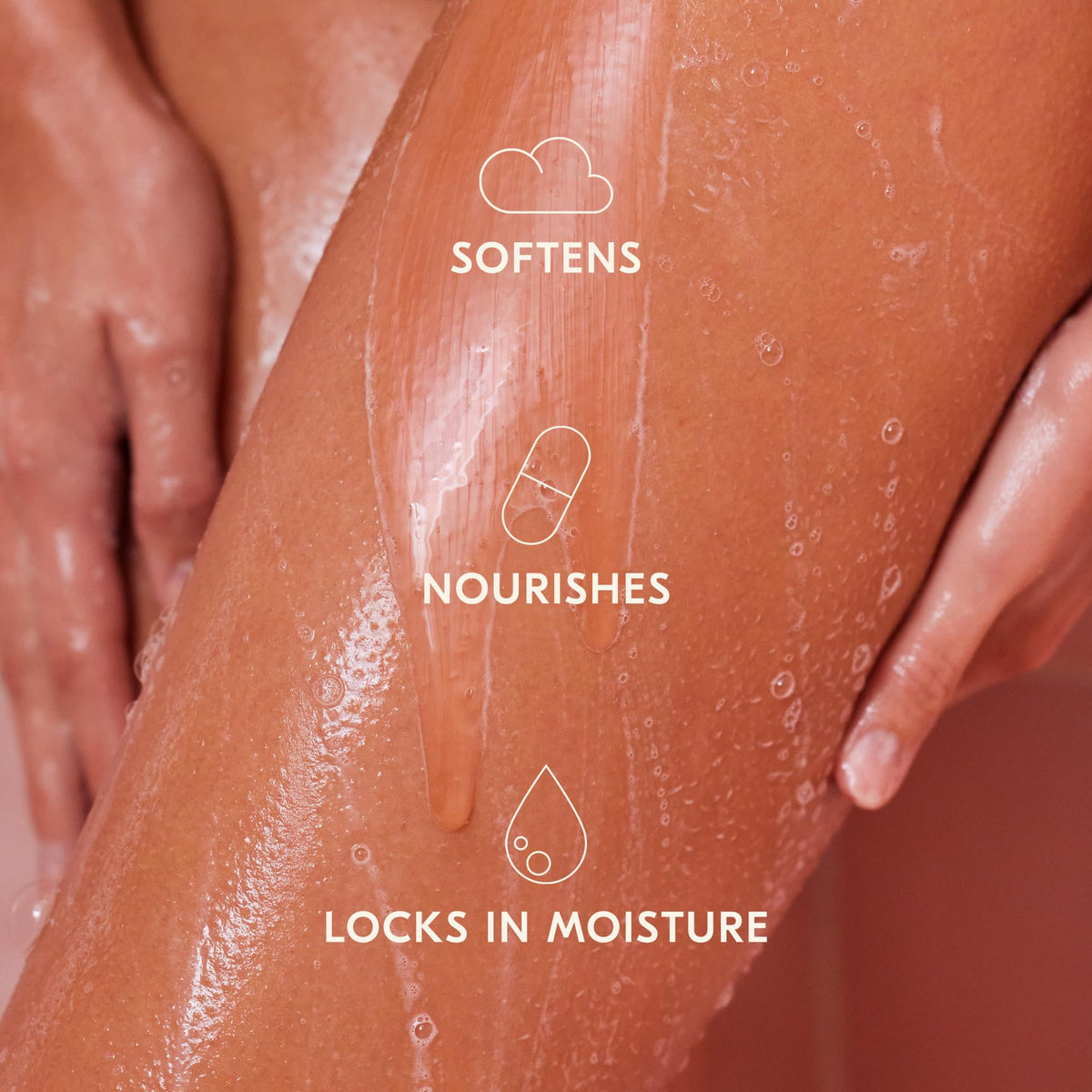 DAE Signature Beaming Body Wash pour highlighting even release and hydration