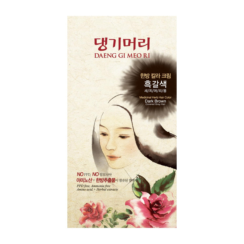Daeng Gi Meo Ri dark brown dye bottle pour for even color coverage.
