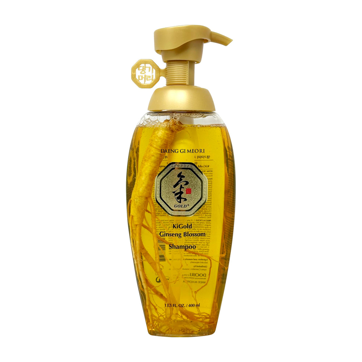 Daeng Gi Meo Ri Ki Gold Ginseng Blossom Shampoo bottle highlights real ginseng for hair vitality
