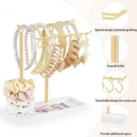 Dahey headband holder upward-curved hooks keep scrunchies securely in place.