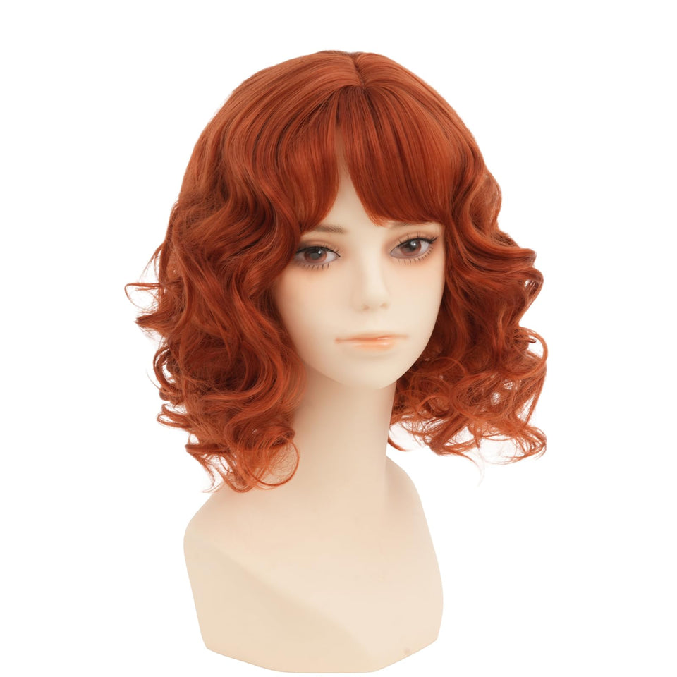 Daiaces ginger curly wig with bangs for daily wear and natural look.