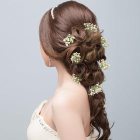 Daifunli white baby's breath hair clip for weddings.