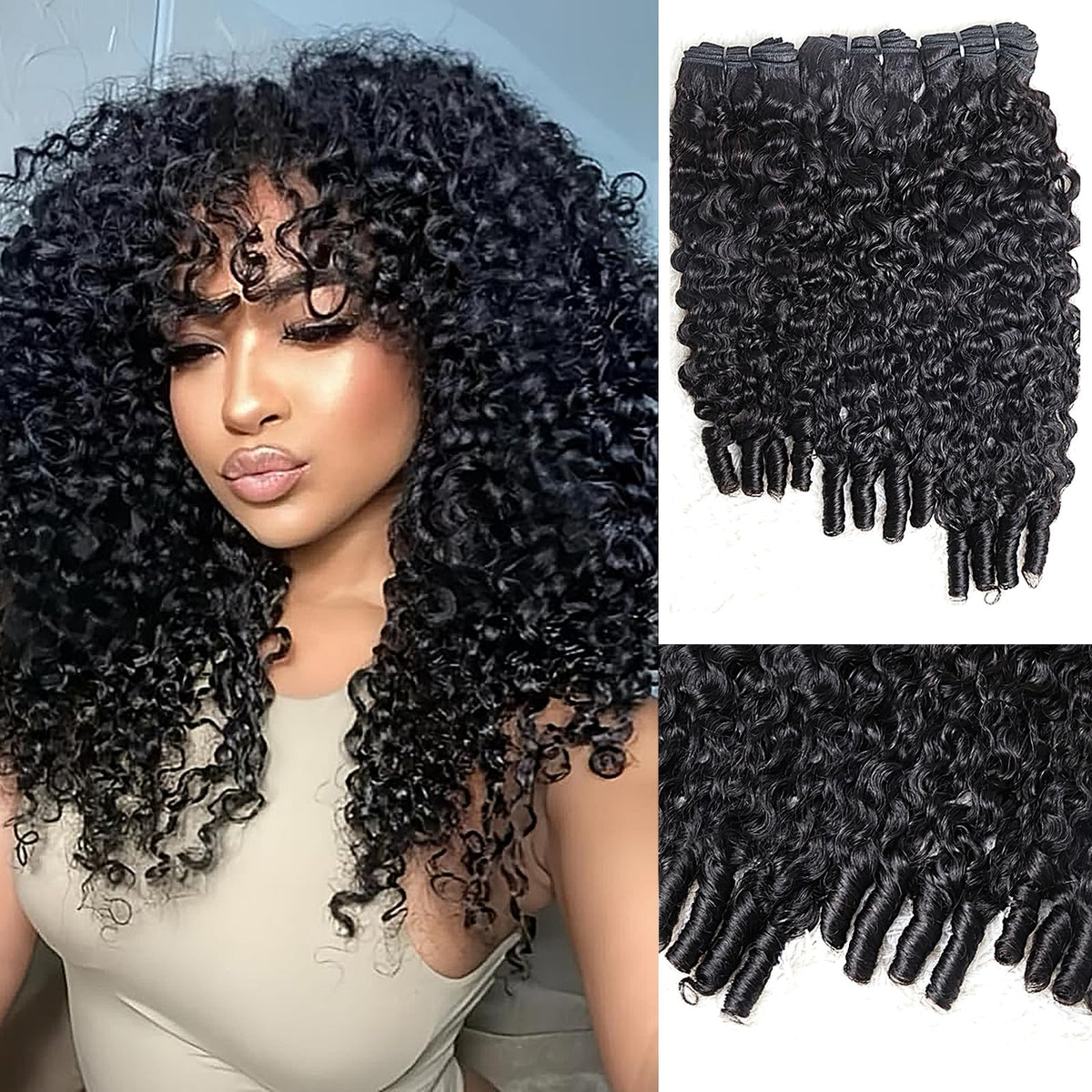 Daikemei Burmese curly bundles 16-inch pack front for voluminous, natural curls.