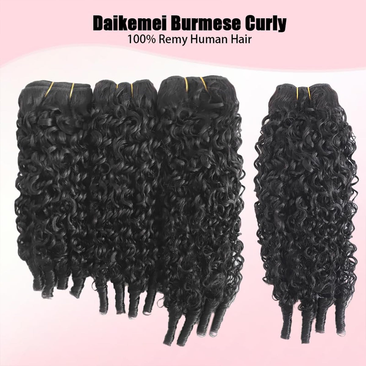 Daikemei water wave bundles natural black close-up highlights soft, blendable texture.