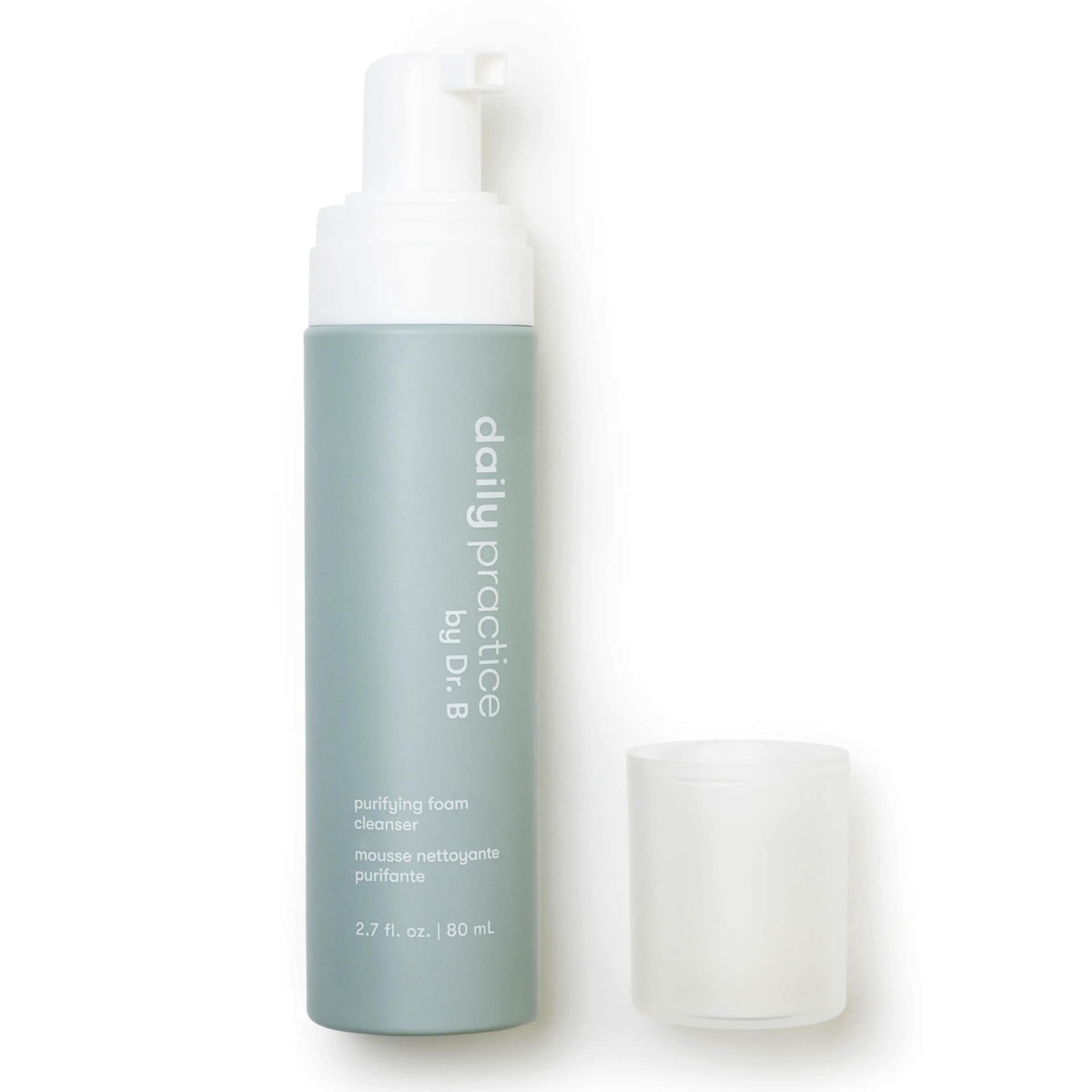 Daily Practice Dr. B Purifying Foam Cleanser bottle pour for gentle eyelid cleansing.