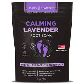 Daily Remedy Calming Lavender Foot Soak in use with Epsom salt for relaxed feet