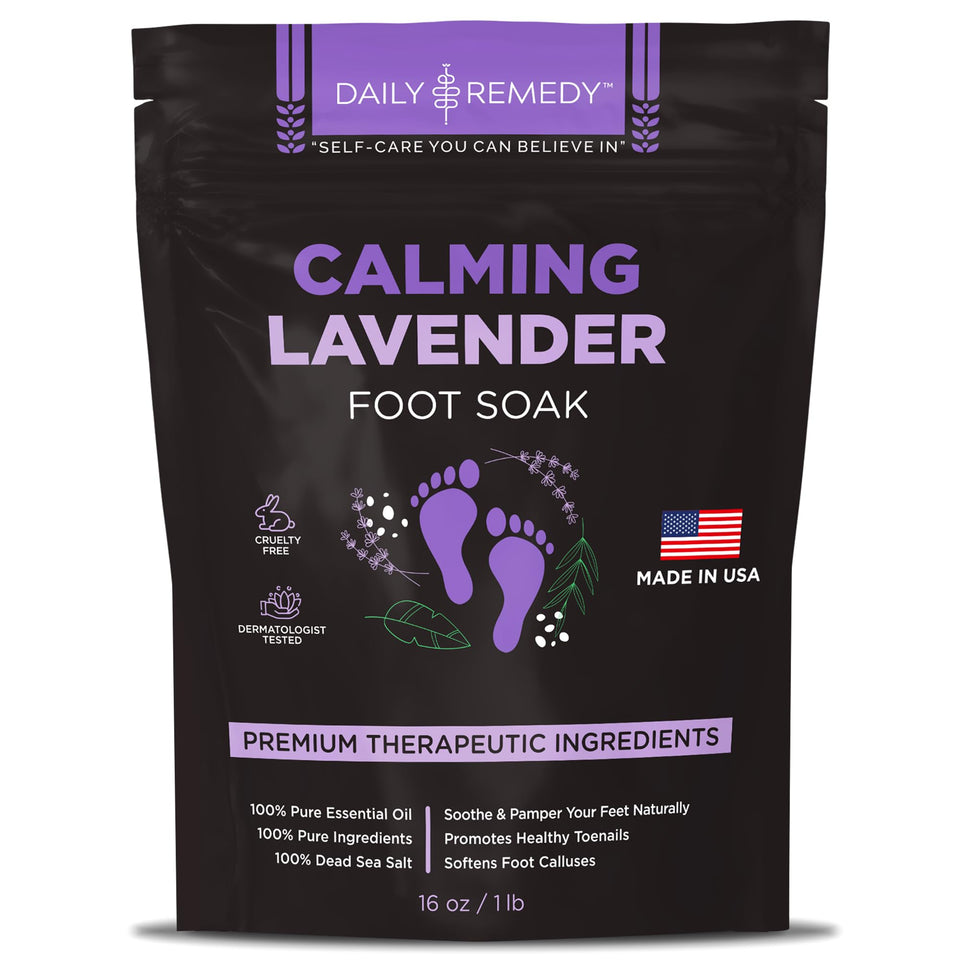Daily Remedy Calming Lavender Foot Soak in use with Epsom salt for relaxed feet