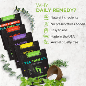 Daily Remedy foot soak salts with fast-dissolving crystals for quick relaxation.