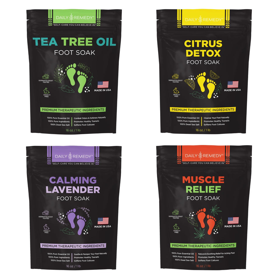 Daily Remedy foot soak salts with tea tree oil for refreshed, odor-reducing feet.