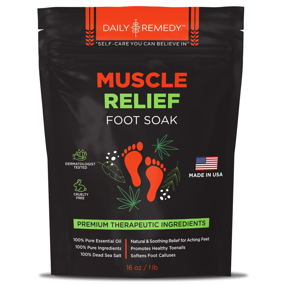 Daily Remedy muscle relief foot soak bag for post-workout recovery.