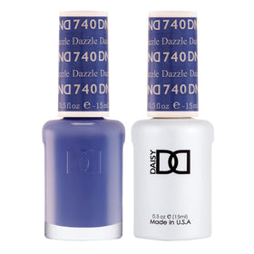 DAISY DND Blue Collection 740 Dazzle gel bottle shows a rich blue-violet shade for lasting wear.