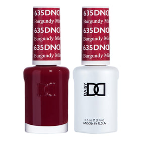Daisy DND Burgundy Mist gel polish bottle with rich color and blue undertones for long-lasting look