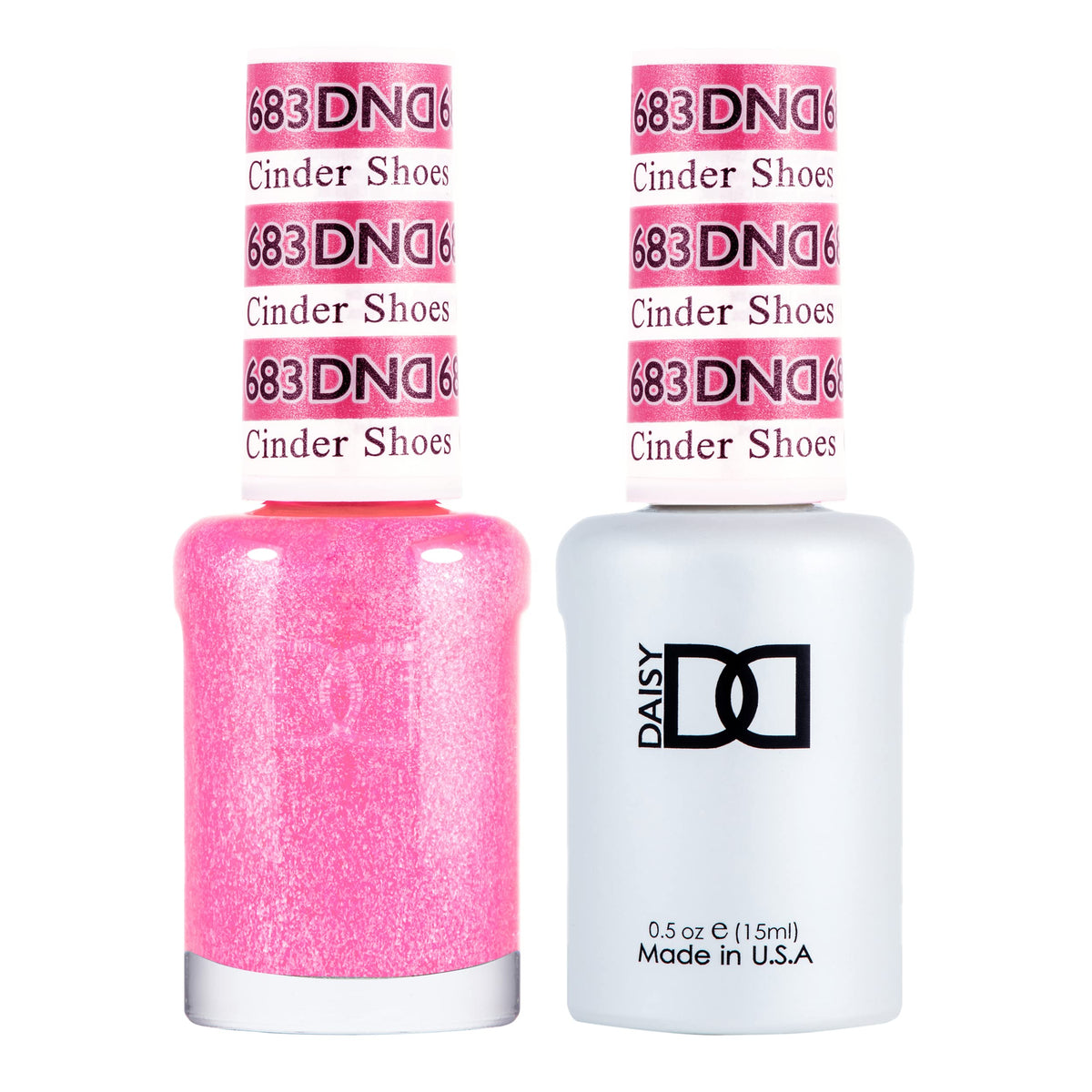 Daisy DND Cinder Shoes 683 gel polish swatch with pink glitter for a glossy finish