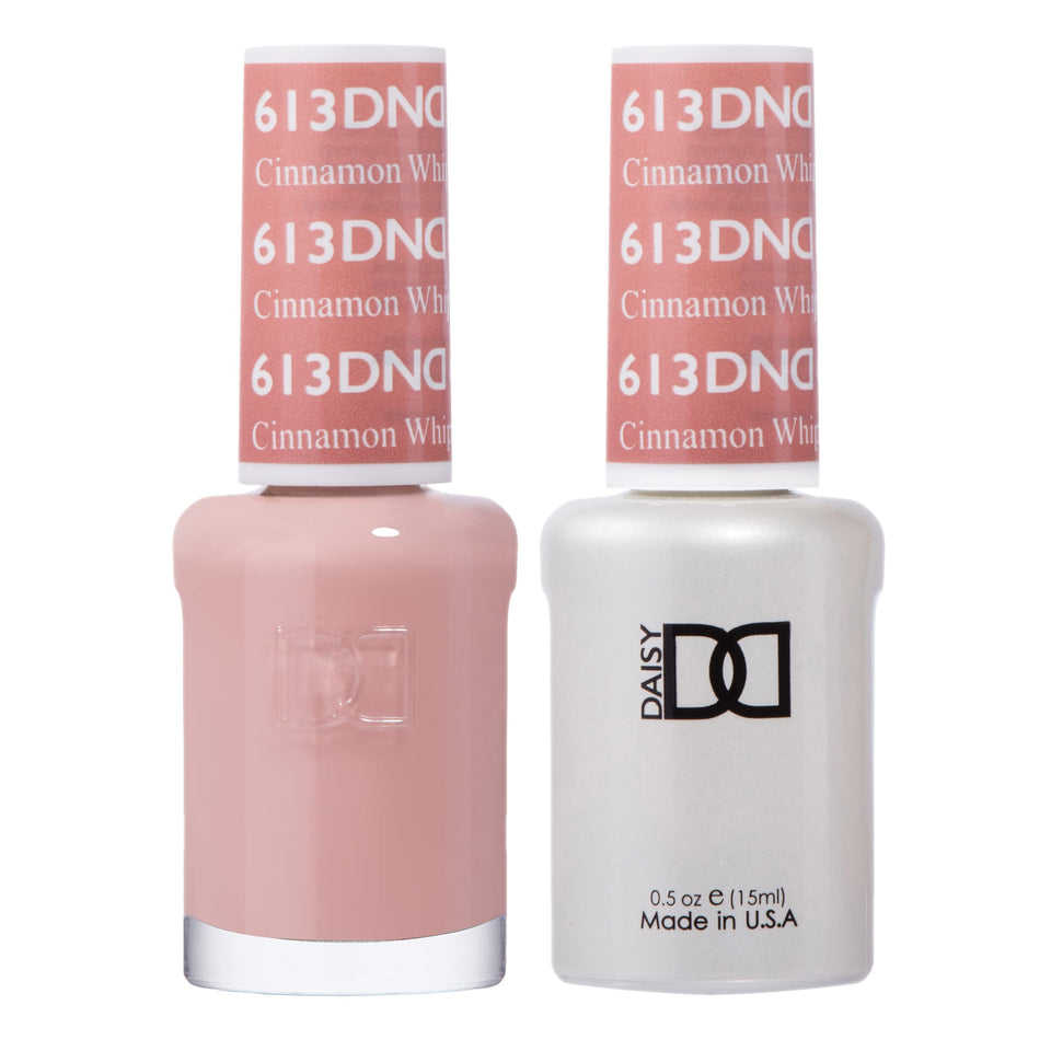 DAISY DND Cinnamon Whip gel-nail-polish swatch showing creamy nude-pink shade and smooth coverage
