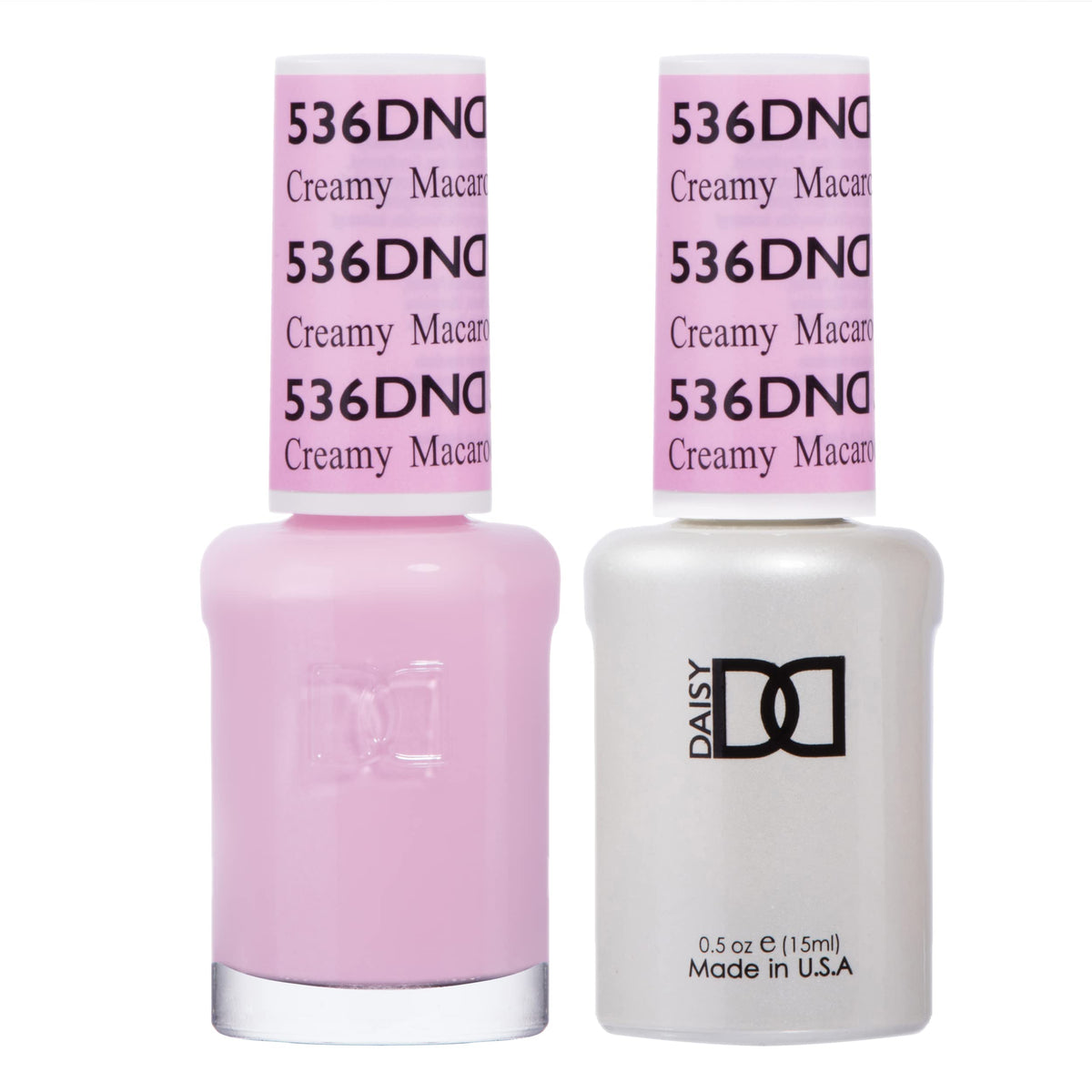 DAISY DND Creamy Macaroon gel polish bottle offers long-lasting pink color.
