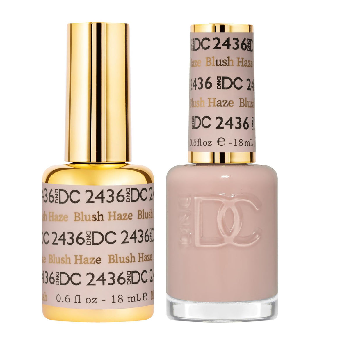 DAISY DND DC Gel Polish Blush Haze 2436 bottle close-up shows sheer, buildable coverage