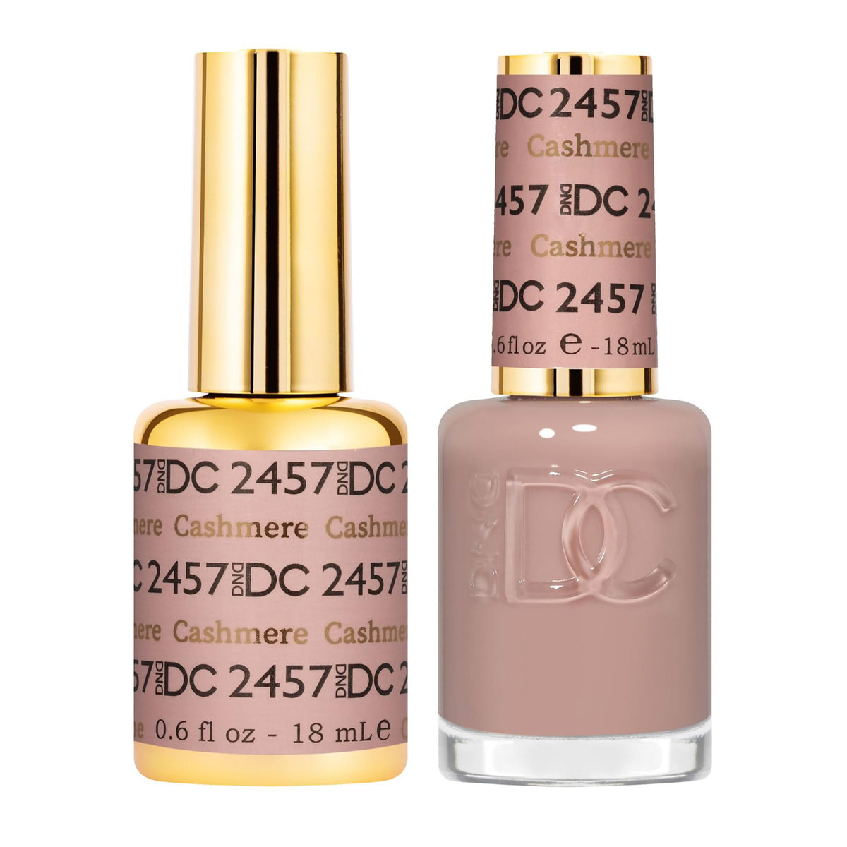 DAISY DND DC Cashmere 2547 gel polish bottle front shows the sheer peachy mauve shade