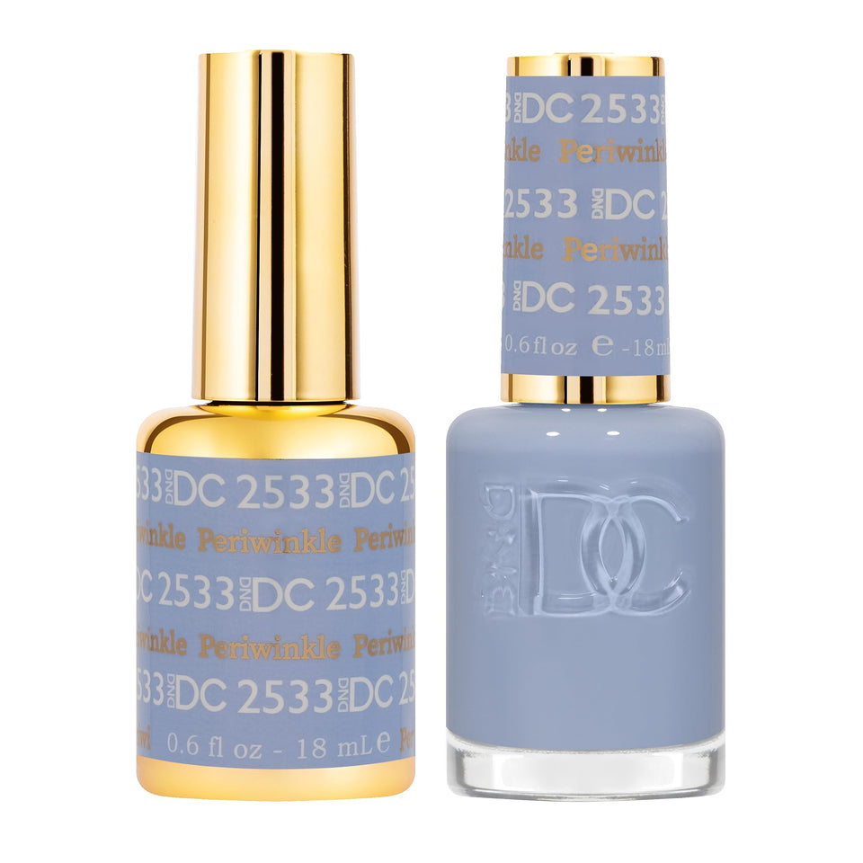 DAISY DND DC Gel Polish bottle front in Periwinkle 2533, a soft color option