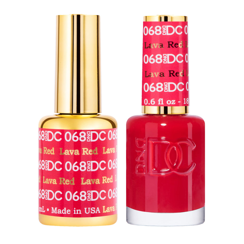 DAISY DND Lava Red gel polish bottle duo for long-wearing color.