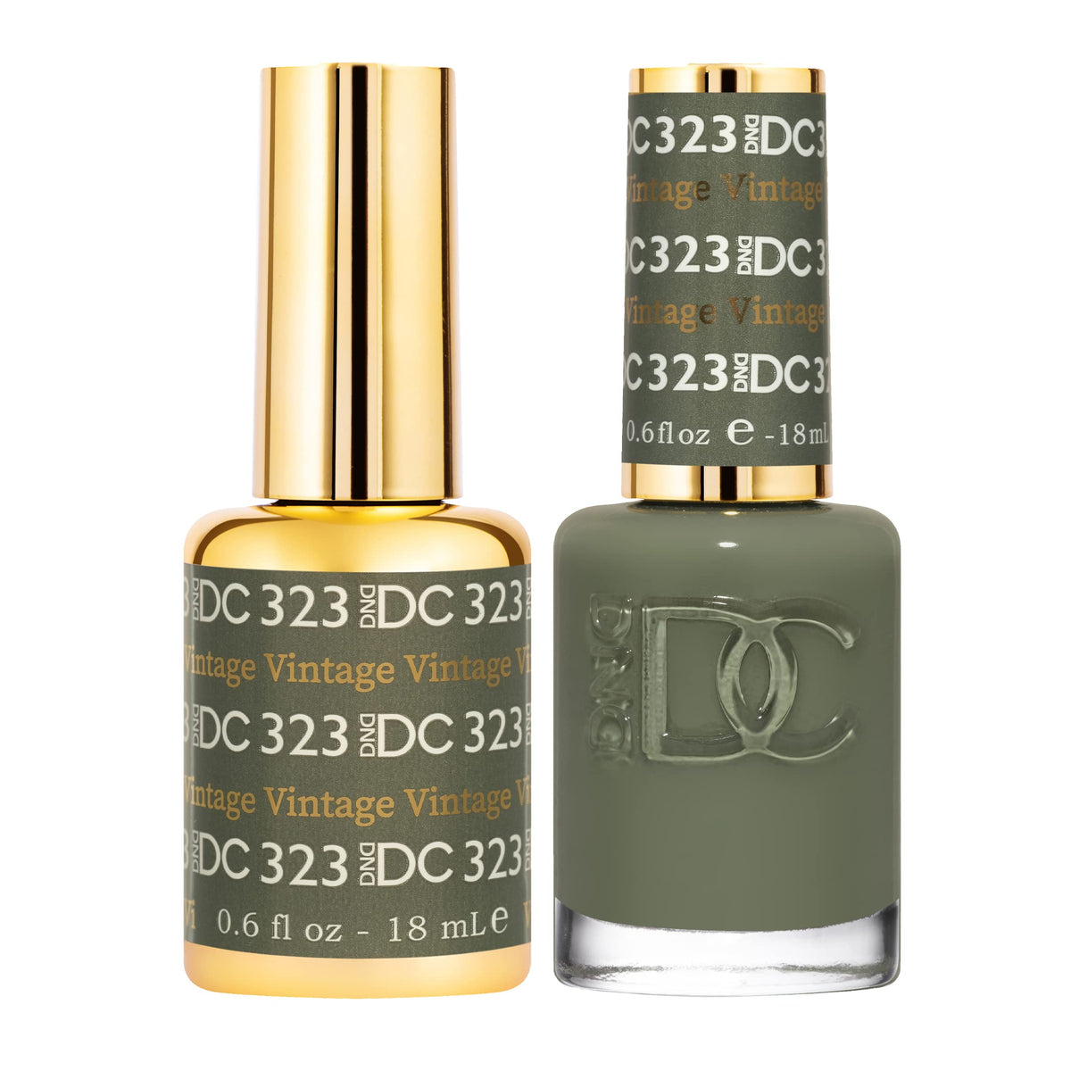 DAISY DND Vintage 323 gel polish bottle in olive green shade for long-lasting color