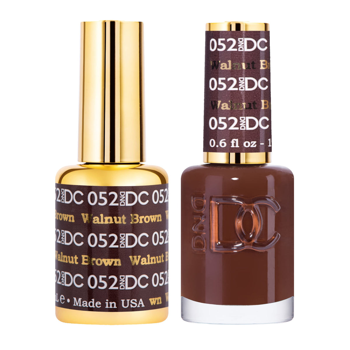 Daisy DND DC Gel Polish Walnut Brown bottle showing rich color for long-lasting wear.