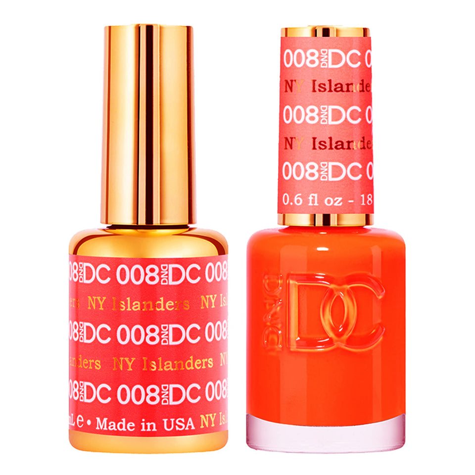 DAISY DND DC orange gel polish bottle with rich color for a glossy finish.