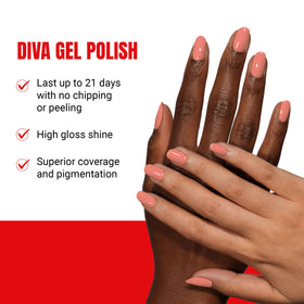 DAISY DND Diva Gel Polish Coral Breeze bottle close-up highlights smooth coverage