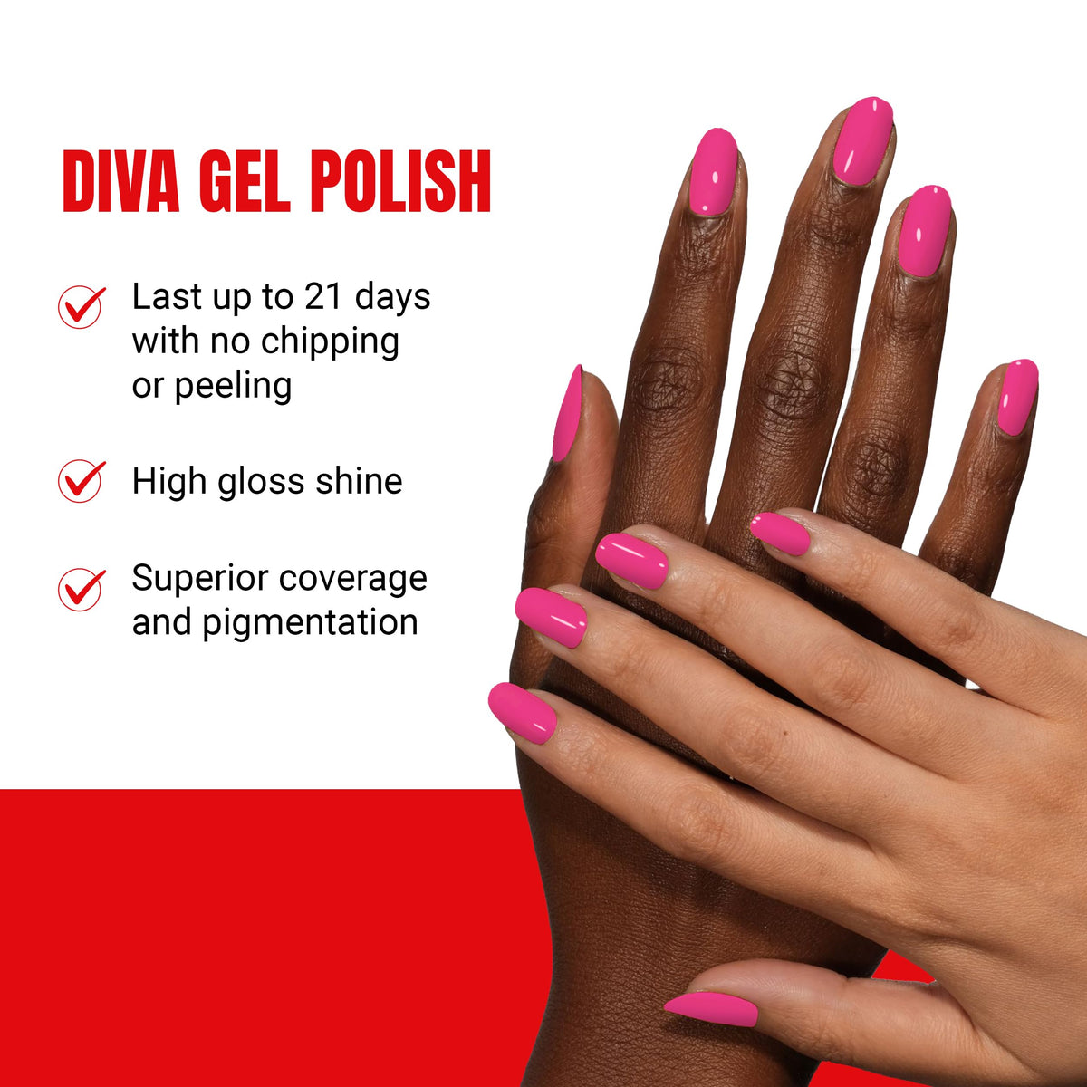 Daisy DND Diva Tropic Like It’s Hot lacquer close-up for smooth, even coverage.