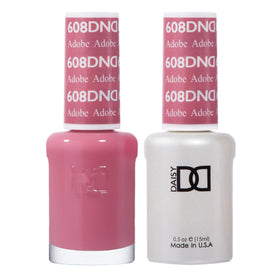 Daisy DND Gel Polish Adobe 608 bottle with long-lasting rosy pink finish.